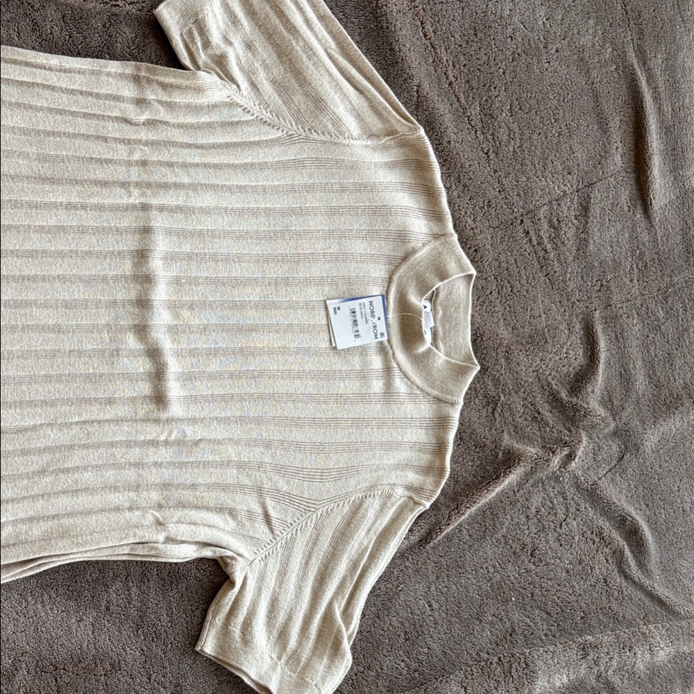 Nordstrom Beige Birch Ribbed Mock Neck Short Sleeve Top
